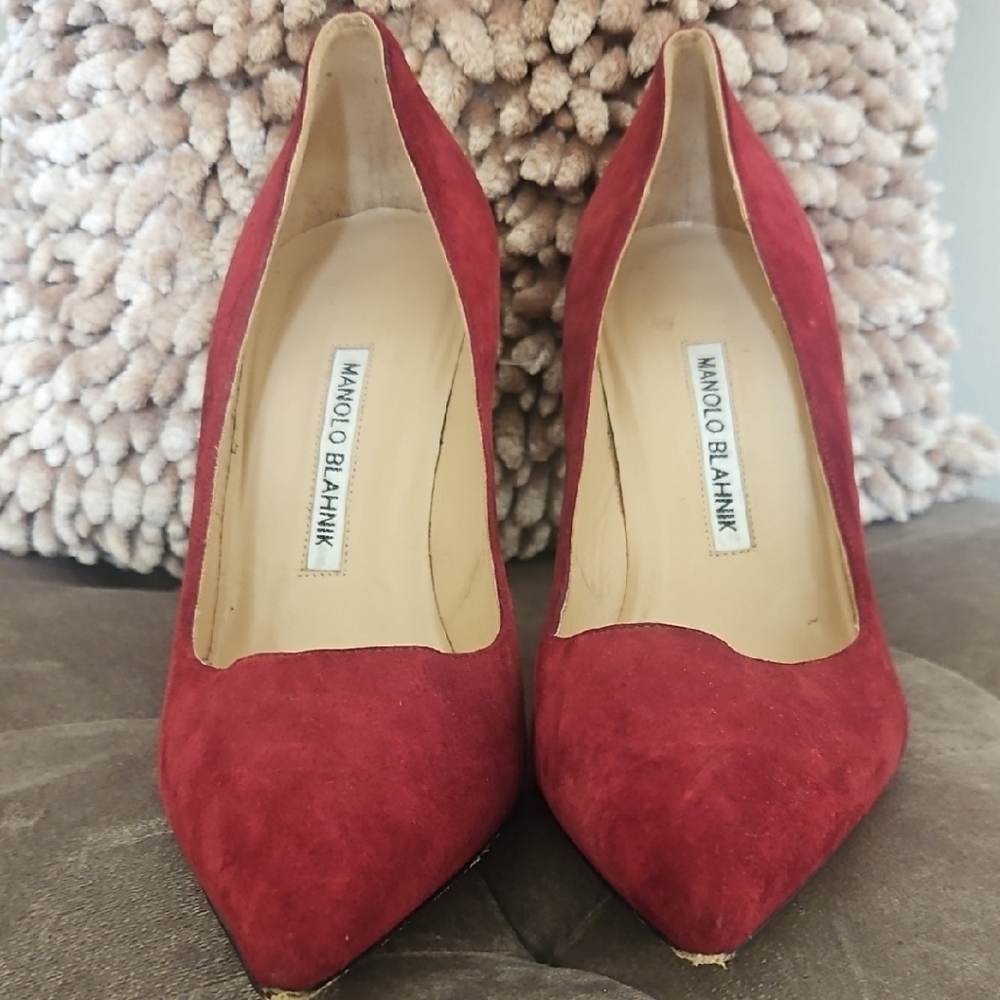 Manolo Blahnik Red Suede Pumps